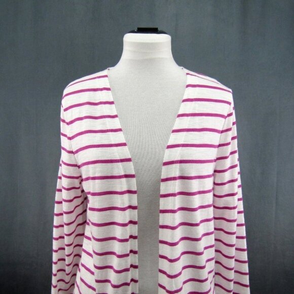 Chicos Ultimate Tee White Pink Long Open Cardigan Jacket Size S 0 Side Pockets - Picture 2 of 10